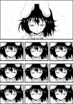  1girl animal_ears comic empty_eyes expressionless face greyscale half-closed_eyes highres inaba_tewi monochrome niiko_(gonnzou) parted_lips rabbit_ears silent_comic solo tired touhou 