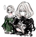  2girls black_dress cleavage_cutout commentary_request cosplay costume_switch crossover dress idolmaster idolmaster_cinderella_girls lips looking_at_viewer mask mole mole_under_eye multiple_girls short_hair silver_hair smile takagaki_kaede tima yorha_no._2_type_b 