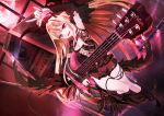  1girl absurdres bass_guitar blonde_hair blush eyebrows_visible_through_hair highres holding holding_instrument instrument long_hair looking_at_viewer music open_mouth pianika playing_instrument red_eyes shadowverse smile solo vampy 
