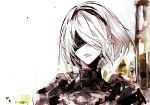  1girl black_dress black_hairband dress hairband lips mole mole_under_mouth nier_(series) nier_automata parted_lips short_hair solo tima white_hair yorha_no._2_type_b 