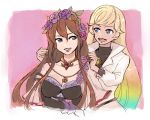  2girls blonde_hair blue_eyes breasts brown_hair cleavage dark_skin flower gradient_hair granblue_fantasy hair_flower hair_ornament io_euclase jewelry long_hair multicolored_hair multiple_girls necklace older rosetta_(granblue_fantasy) wanotsuku 