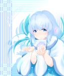  1girl artist_request blue_hair blush dress long_hair looking_at_viewer nanakoori_(xenoblade) nintendo smile snow solo twintails white_hair xenoblade xenoblade_2 