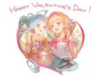  2girls :p ahoge alternate_hairstyle apron blonde_hair blue_eyes blue_hair bob_cut brown_eyes djeeta_(granblue_fantasy) fighter_(granblue_fantasy) flower granblue_fantasy hairband happy_valentine looking_at_viewer lyria_(granblue_fantasy) minaba_hideo mixing_bowl multiple_girls official_art puffy_short_sleeves puffy_sleeves short_sleeves tongue tongue_out valentine whisk 