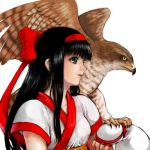  1girl 666nihil ainu_clothes bangs bird bird_on_hand black_hair bow hair_bow hairband hawk hime_cut lowres mamahaha nakoruru samurai_spirits sash solo_focus 