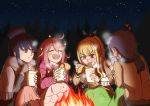  4girls cellphone character_request fire highres hornymonster instant_ramen kagamihara_nadeshiko multiple_girls phone ramen_daisuki_koizumi-san shima_rin smartphone yurucamp 