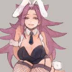  1girl animal_ears aozi_seizi breasts bunnysuit commentary_request detached_collar fake_animal_ears fishnets jun&#039;you_(kantai_collection) kantai_collection kneeling large_breasts long_hair rabbit_ears smile wrist_cuffs 