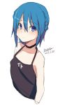  1girl bangs bare_shoulders black_camisole black_choker blue_eyes blue_hair blush braid breasts camisole choker closed_mouth collarbone dated eyebrows_visible_through_hair hair_between_eyes halterneck looking_at_viewer maze_(gochama_ze_gohan) original signature simple_background sketch small_breasts solo white_background 