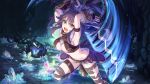  1girl aki_makoto animal_ears armpits bandage breasts brown_eyes cleavage_cutout cygames fang official_art princess_connect! purple_hair shorts sword tail weapon wolf_ears wolf_tail 