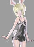  1girl animal_ears black_camisole blonde_hair bunny_tail camisole elin_(tera) emily_(pure_dream) flat_chest grey_background no_pants rabbit_ears short_hair simple_background sketch solo tail tera_online upper_body yellow_eyes 