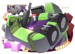  1boy 80s artist_name character_name constructicon decepticon energon_cube glowing gun hook_(transformers) insignia looking_at_another no_humans oldschool red_eyes sergeantctrln simple_background solo transformers upper_body weapon white_background 