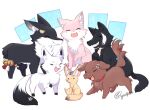  animal_ear_fluff animalization coyote dog fang fangs fox hair_ornament hairclip hakui_koyori hololive holostars inugami_korone jackal kageyama_shien necktie omaru_polka ookami_mio open_mouth pentagram shirakami_fubuki sitting transparent_background vyolfers wolf 