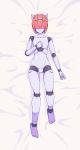  1boy android blush hair_over_eyes highres kinou_tsunao male_focus no_humans on_bed pink_hair robot robot_joints robot_neoanthropinae_polynian shamrock_(polynian) solo trap 