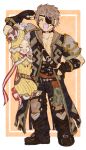  1boy 1girl animal_ears armor asozan_(cocomil) bangs blunt_bangs bodysuit cat_ears closed_eyes eyebrows eyepatch gloves hat hood jacket niyah open_mouth short_hair sieg_b_goku_genbu silver_hair smile white_gloves xenoblade xenoblade_2 yellow_bodysuit 