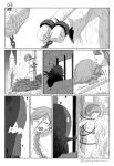  1girl 4koma asaya_minoru braid burning_at_the_stake chains comic creature cutting_hair fire greyscale in_cell long_hair majo_shuukai_de_aimashou monochrome original prison_cell silent_comic tied_to_stake 