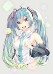  1girl :d ahoge aqua_eyes aqua_hair bare_shoulders detached_sleeves gradient_hair green_hair hatsune_miku long_hair multicolored_hair nail_polish necktie open_mouth shiomizu_(swat) smile solo twintails upper_body very_long_hair vocaloid 