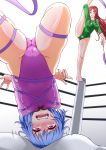  bound boxing_ring braid dancer fang gymnastics gymnastics_ribbon highres hong_meiling lavender_hair leotard long_hair multiple_girls pink_leotard purple_hair red_eyes redhead remilia_scarlet rhythmic_gymnastics ribbon_baton rope shiraue_yuu short_hair tears thighs tied_up touhou twin_braids wrestling_ring 