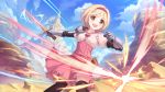  1girl arm_guards blonde_hair boots cygames djeeta_(granblue_fantasy) granblue_fantasy hairband knee_boots official_art princess_connect! sword weapon yellow_eyes 
