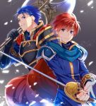  2boys armor artist_request axe blue_eyes blue_hair cape dress eliwood_(fire_emblem) fire_emblem fire_emblem:_rekka_no_ken fire_emblem_heroes headband hector_(fire_emblem) looking_at_viewer male_focus multiple_boys open_mouth redhead short_hair smile weapon 