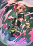  1girl agent_8 boots high_heel_boots high_heels highres ink kuroi_susumu looking_at_viewer skirt solo splatoon splatoon_2 takozonesu tan tentacle_hair thigh_strap wide_hips wristband 