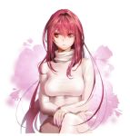  1girl fate/grand_order fate_(series) long_hair red_eyes redhead scathach_(fate/grand_order) sitting solo sweater tokoyama turtleneck turtleneck_sweater very_long_hair 