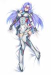  1girl android bare_shoulders bed_sheet blue_hair breasts dakimakura elbow_gloves expressionless forehead_protector gloves hair_between_eyes hair_spread_out kos-mos kos-mos_re: large_breasts leotard long_hair looking_at_viewer lying megatama on_back red_eyes sheet_grab solo standing thigh-highs very_long_hair white_leotard xenoblade xenoblade_2 xenosaga 