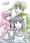  1girl breasts capelet commentary_request dragon_quest dragon_quest_ii dress goggles hood hood_up kiyou_sumomo long_hair multiple_boys prince_of_lorasia prince_of_samantoria princess princess_of_moonbrook robe short_hair smile weapon 