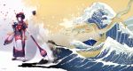  boat dragon fate/grand_order fate_(series) fine_art_parody ink japanese_clothes kanagawa_okinami_ura katsushika_hokusai_(fate/grand_order) kibou kimono octopus paintbrush painting parody purple_hair watercraft waving 