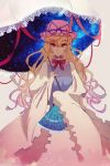  1girl anime blonde_hair dress hat long_hair looking_at_viewer red_eyes ribbon solo star tagme touhou umbrella yakumo_yukari 