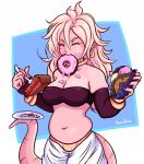  android_21 belly black_forest_cake bracelet choco_taco closed_eyes curvy dirty_face donut dragon_ball dragon_ball_fighterz dripping earrings eating fake_nails food food_drip food_in_mouth food_on_breasts food_on_face glutton gluttony gross ice_cream jewelry long_hair majin_android_21 messy messy_eater muffin_top nail_polish navel necklace noontide108 obese pastry pink_hair pink_skin plump pudge rat rat_tail simple_background smudge strapless tail tubetop weird 