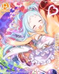  blue_hair closed_eyes cygames food highres izumo_miyako long_hair official_art princess_connect! pudding scarf 