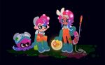  1boy 1girl agent_8 baseball_cap boots gloves green_eyes green_footwear hat octarian octopus orange_overalls overalls pink_hair power_egg rubber_boots rubber_gloves salmon_run splatoon splatoon_2 takozonesu tentacle_hair violet_eyes 