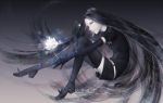  androgynous black_eyes black_hair bort character_name elbow_gloves flower gem_uniform_(houseki_no_kuni) gloves glowing houseki_no_kuni long_hair solo thigh-highs very_long_hair 