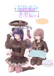  2girls ;) absurdres bangs black_legwear black_serafuku black_skirt blue_eyes blue_hair blunt_bangs clothes_pin cover cover_page doujin_cover fake_halo feathered_wings folding_clothes fur-trimmed_collar grey_hair hairband highres ibuki_(ibuki0118) kneehighs kneeling long_hair looking_at_viewer love_live! love_live!_sunshine!! multiple_girls neckerchief no_shoes one_eye_closed school_uniform seiza serafuku short_hair side_bun simple_background sitting skirt smile socks_removed tsushima_yoshiko violet_eyes w watanabe_you white_background white_neckwear wings 