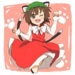 brown_eyes brown_hair cat_ears cat_tail chen multiple_tails pitoo short_hair tail touhou 