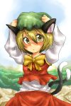  1girl blonde_hair bowtie cat_ears cat_tail chen chen_(cosplay) cosplay face harusame_(unmei_no_ikasumi) hat lunasa_prismriver multiple_tails short_hair solo tail touhou 