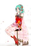  cape detached_sleeves dissidia_final_fantasy dress earrings final_fantasy final_fantasy_vi gloves green_hair highres jewelry necklace pantyhose ponytail ribbon solo tina_branford traditional_media watercolor watercolor_(medium) yuuhi-sos 