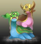  full_body gastrodon girl_on_top irima_(doron) no_humans open_mouth pokemon pokemon_(creature) 