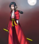  black_eyes blue_eyes chokuto fingerless_gloves gloves japanese_clothes katana kimono last_blade last_blade_2 long_hair moon shirasaya snk sword takane_hibiki twintails weapon 