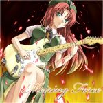  china_dress chinadress chinese_clothes green_eyes guitar hong_meiling instrument mochi.f red_hair redhead touhou twin_braids 