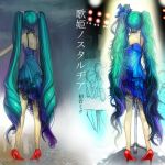  blue_hair dress hatsune_miku high_heels long_hair shoes tcb translated translation_request twintails very_long_hair vocaloid 