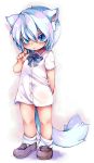  bad_id blue_eyes blue_hair blush cat_ears child highres kumuiutabito monochrome tail 