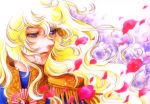  blonde_hair blue_eyes bust flower kayu lady_oscar long_hair oldschool oscar_francois_de_jarjayes petals rose rose_of_versailles rose_petals solo versailles_no_bara white_rose wind 