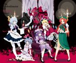  absurdres bat bat_wings blonde_hair blue_eyes blue_hair blush candle flandre_scarlet green_eyes hebata highres hong_meiling izayoi_sakuya koakuma long_hair maid multiple_girls patchouli_knowledge purple_eyes purple_hair red_eyes red_hair remilia_scarlet ribbon short_hair silver_hair the_embodiment_of_scarlet_devil thighhighs touhou wings 