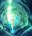  1girl blonde_hair child dress fairy forest long_hair lowres nature shiramori_yuse tree water wings yuse 