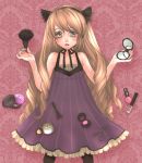  bad_id blush dress eyelash_curler green_eyes makeup makeup_brush mirror nail_polish_bottle pantyhose perfume_(cosmetics) scryed yuuka yuuka_(sweetsmaniac) yuuta_kanami 