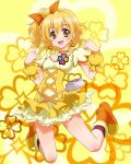  blonde_hair boots cure_pine dress fresh_precure! fresh_pretty_cure! futari_wa_pretty_cure magical_girl peter_(artist) precure solo yamabuki_inori yellow yellow_background yellow_dress 