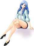  blue_eyes blue_hair character_request crossed_legs drill_hair fresh_precure! high_heels legs long_hair precure shoes sitting solo yaso_shigeru 