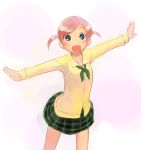  ikeda_jun original outstretched_arms pink_hair school_uniform serafuku short_twintails spread_arms twintails 