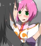  1girl bad_id black_hair blush estellise_sidos_heurassein green_eyes long_hair pink_hair purple_eyes short_hair smile tales_of_(series) tales_of_vesperia violet_eyes yuri_lowell 