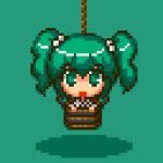  eruru_(pixiv356391) green_eyes green_hair in_bucket in_container kisume lowres open_mouth pixel_art touhou twintails 